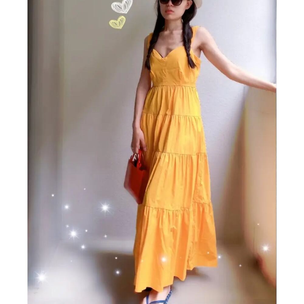 Color Me Courtney Mustard Tiered Ruffle Maxi Dress SIZE 2 Cottage Sundress $400 - Picture 10 of 14